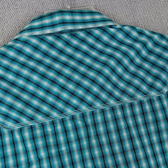 Rock & Roll Cowboy Western Shirt Mens Large Teal Check Western Rodeo Cowboy Snap - Picture 8 of 12